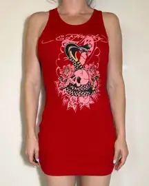 Ed Hardy Cobra Red Tank Dress Size Medium
