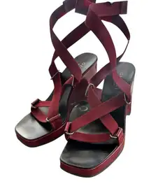 Gucci Burgundy Tie Up Wedge Heels Y2K Authentic New In Box Size 6 6.5