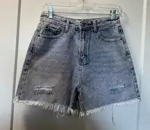 Pink Lily‎ High Waisted Raw Hem Distressed Jean Denim Shorts Medium Wash 28
