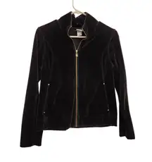 Norsport Black Long Sleeve Mock Neck Zip Front Velour Basic Jacket Y2K Medium