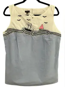 NWT Talbots Women’s Coastal White Nautical Sailboat Sleeveless Tank Top‎ Medium
