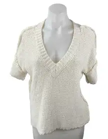 Free People FP Beach Women's White Knit Short Sleeve Cover Up Sweater Top Sz S