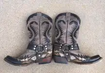 Stetson Western Harness Cowboy Boots Men 6.5 Biker Outlaw Snip Toe Handcrafted Leather Festival Rocker