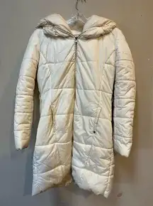 Vintage Converse Women’s Cream Quilted Hooded Down Coat Adjustable Hood Large