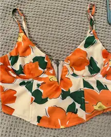 PACSUN Orange floral corset tank 