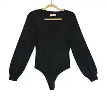 Abercrombie Fitch Black Long Puff Sleeve V Neck Bodysuit Cozy Staple Soft M