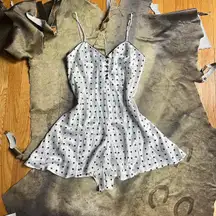 Vintage White And Black Polka Dot Romper Body Suit