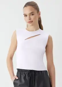 GSTQ White Ribbed Sleeveless Cutout‎ Knit Stretch Top Size XS