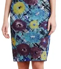 Troubadour Women's Blue Floral Wool Blend Pencil Skirt Size S Knee Length