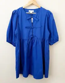 Band of the Free NWT Lapis Blue Babydoll Dress Bow Front Large