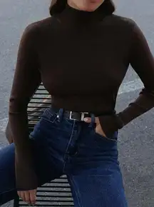 Commense Womens‎ Knit Top Size Medium Brown Long Sleeve Mock Neck Slim Fit NWT