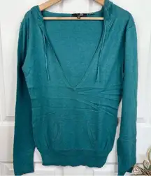 Full Tilt Hoodie Womens Size M Teal Green Pullover Casual Deep V-Neck Comfy Cozy