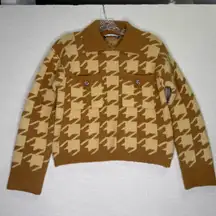 English Factory Tan and Cream Houndstooth Sweater