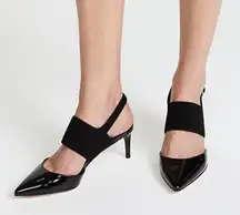 Tory Burch Ashton Black Suede Leather‎ Slingback Kitten Heel Sandal Pumps Sz 9