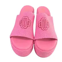 Maje Pink Platform Sandals Wedge Slides Espadrille Slip On Logo Sz 40 / 9 Resort