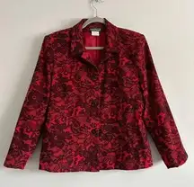 vintage harve benard floral lace blazer button up jacket red/black women’s 12P