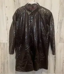 Downtown Wippette Kenn Sporn Vintage Shiny Vinyl Rain Jacket- Dark Brown Size L