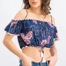 Poupette St. Barth Donna Floral Crop Top in Blue Marble