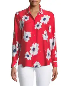 Equipment  Shirt Femme Red Floral Silk Long Sleeve Button Up Collared Blouse XS