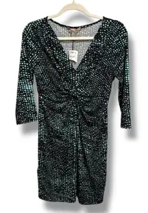 FOREVER 21 Contemporary Black Aqua Dot Twist Front Midi Dress Size M NEW