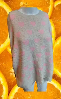 CeCe Women's Gray Crew Neck Long Sleeve Knit Sweater Pink Hearts Size S