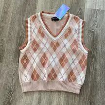Y2k 2000s preppy Argyle academia sweater vest brown tan neutral medium new nwt