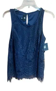 IZ Byer Sleeveless Lace Blouse Navy Sz M NWT