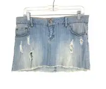 Vintage Y2K Mini Skirt Womens 34" Low Rise Distressed Denim Light Wash