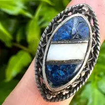 925 Sterling Silver Ring with Lapis and Mother of Pearl - Unique Handmade Jewelr