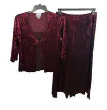 VTG Y2K 90s Fashion Bug Crushed Velvet Gothic 2-Piece Set Skirt Set M Burgundy