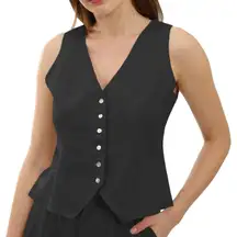 NWT Pure Linen Sleeveless Button Down Crop Top – V-Neck Waistcoat Vest - Med