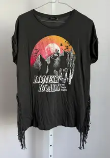 Bershka Lonely Roads Desert Graphic Fringe T-Shirt Women's Medium
