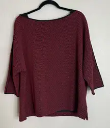 Chicos 3 US XL Burgundy Striped Knit Sweater‎ Preppy Career Going Out Travel