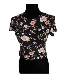 Riley & James Womens Top Size Medium Black Floral Print Textured Crop