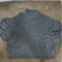 Plus Size Gray Bubble Sleeve Sweater 