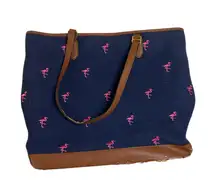 LAUREN Ralph Lauren Flamingo Embroidered Canvas Tote Bag with Leather Trim