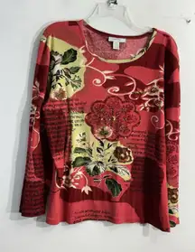 Womans Dress Barn Pullover Top XL Red Pink Long Sleeve Sequins