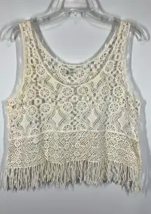 Cupshe Women's Sleeveless Fringe Open Knit Crochet Tank Top White Size Medium