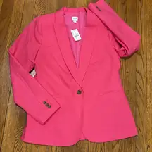 J Crew Holland Linen Blend One Button Blazer Bright Pink Preppy Office Womens 10