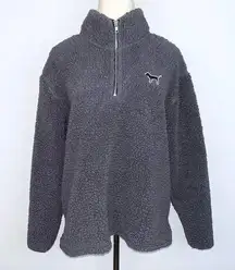 PINK VICTORIA’S SECRET Charcoal Gray Sherpa Fuzzy Half Zip Pullover Small