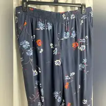 GFG Floral Pants Elastic Thick Waist Band Size XL Ankle Length Cropped