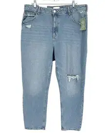 NEW H&M High Waist Mom Jeans Ankle Light Wash Straight Leg Ripped Size 18