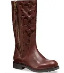 Authentic  Mahogany Valentine Embossed Genuine Leather Riding Boots 6