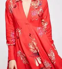 Free People Long Sleeve Red Floral Dress