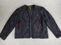 VTG Mirasol Floral Brocade Beaded Jacket Large Black Embellished Red Accents