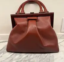 Perrin Paris Structured Leather Frame Bag Vintage-Inspired Satchel in Rich Brown