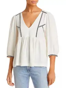ba&sh amber empire waist Off White Peasant v-neck Top size 3/L