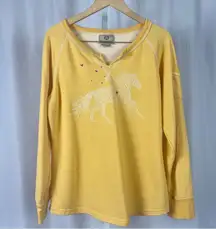 Artisans XL Art Horse Hearts Slit V Neck Crewneck Sweater Sweatshirt Animals