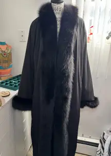 Marvin Richards Black Robe with Faux Fur Trim