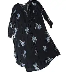 GXF Gentle Fawn Black Blue Floral Button Up Oversized Midi Topper Dress XS